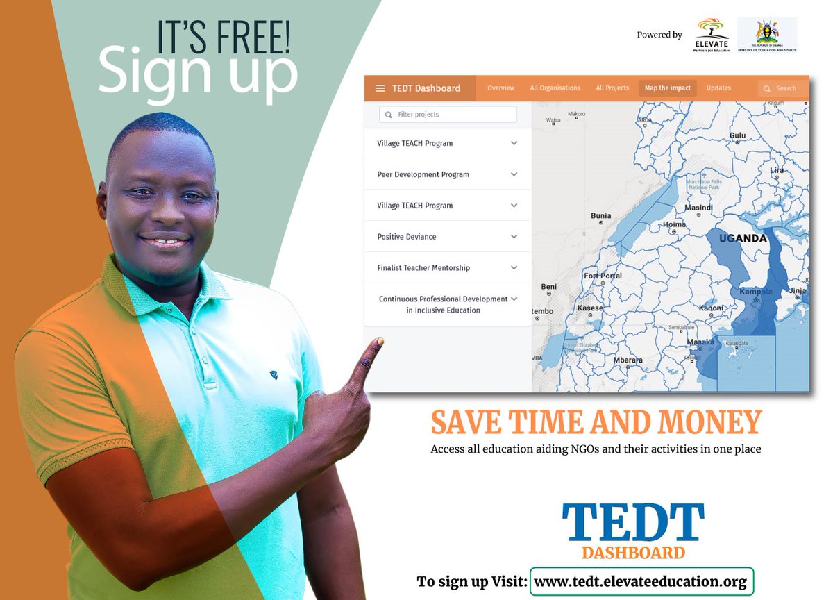 ElevateEdUG's tweet image. SAVE TIME AND MONEY! Access all education aiding NGOs and their activities in one place. Sign up your team/agency today on TEDT DASHBOARD; let's increase the impact of each dollar spent on improving the quality of education in rural areas. Tap link:tedt.elevateeducation.org