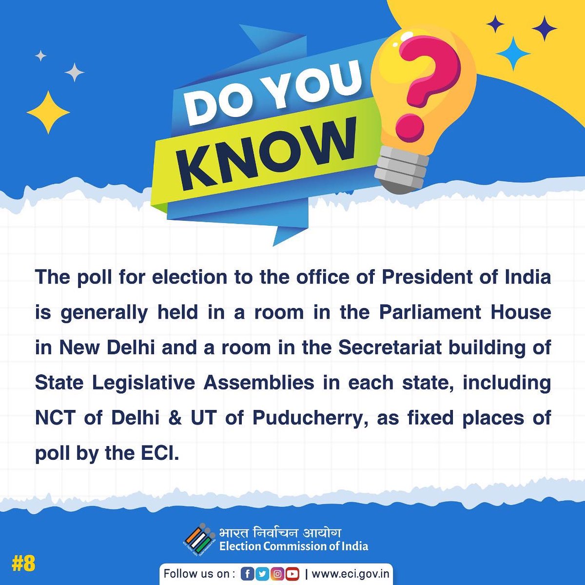 ECISVEEP's tweet photo. Do you know where the polls for the election to the office of President are held? Check here👇

#DoYouKnow #PresidentialElections2022 #ElectionCommissionOfIndia #ECI https://t.co/QmMurRTWl9