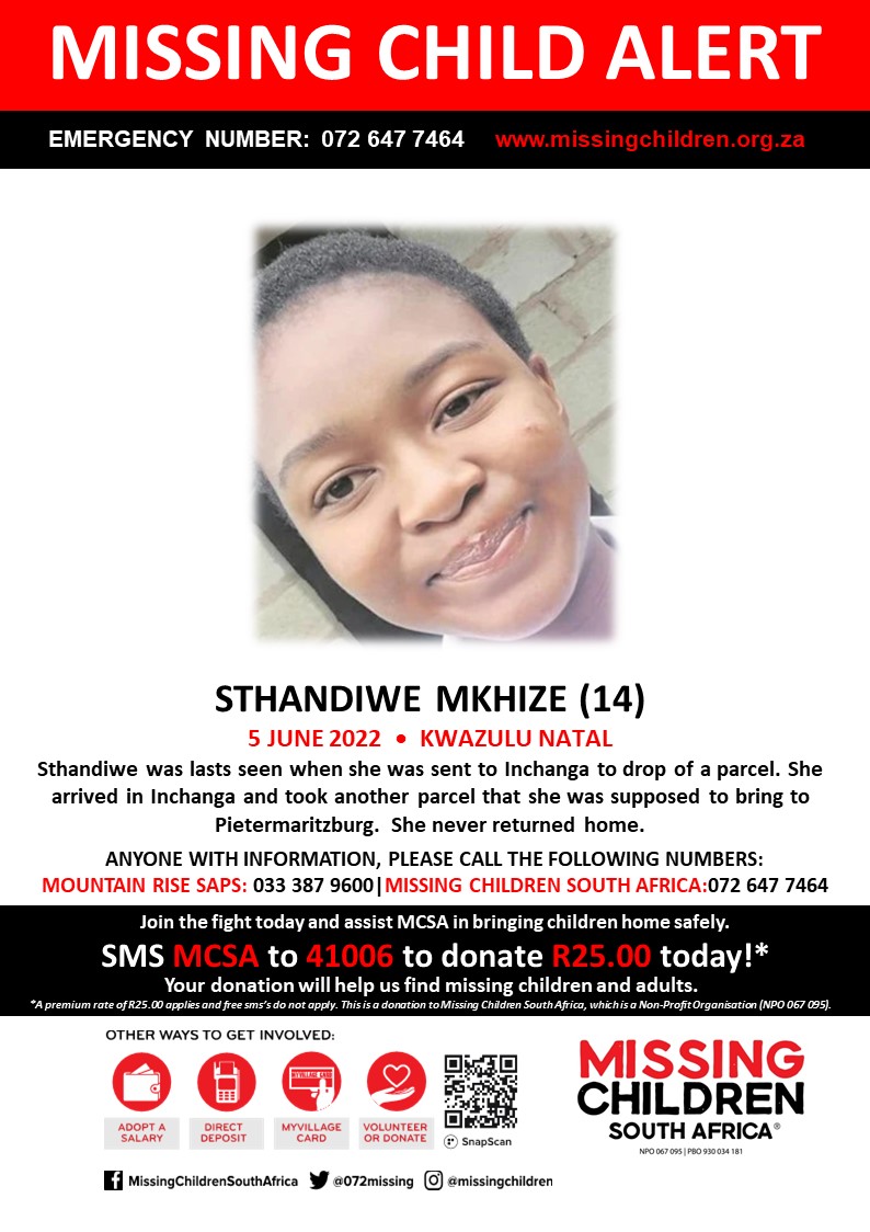 072MISSING's tweet photo. #MCSAMissing 

Sthandiwe Mkhize (14) was last seen 5 June 2022

If you personally, or your company | or your place of work, would like to make a donation to #MCSA, please click here to donate: https://t.co/cjFxxi4knV https://t.co/9vdXU67VI9