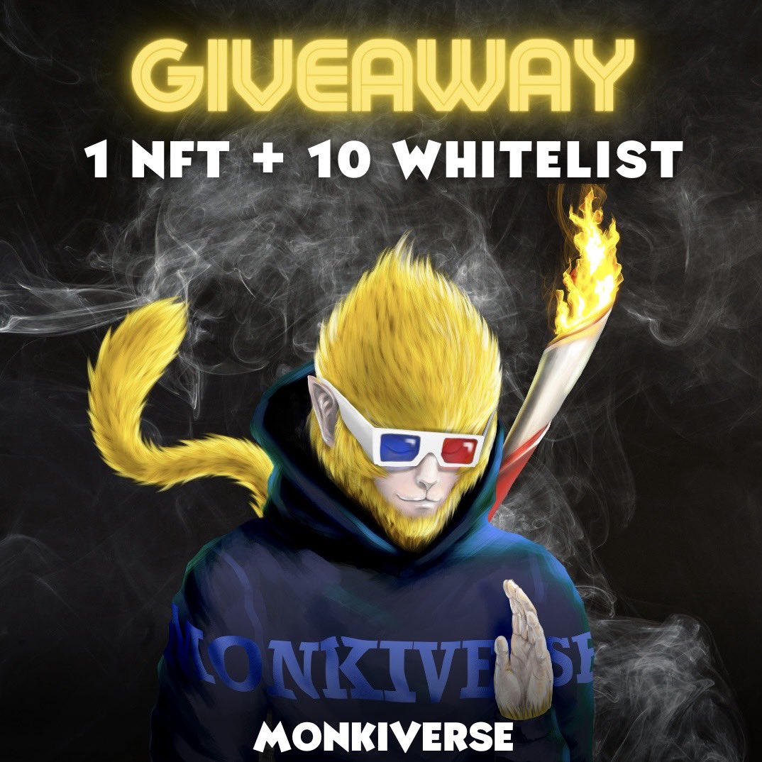 MonkiVerse's tweet photo. 🎁 Whitelist Giveaway 🎁👀🐵

Prize:
🏆 10x WL
🔥 1 x NFT

To Enter: 👇🏽
1️⃣ Follow @monkiverse
2️⃣ Like &amp; RT &amp; Tag 3 Friends 😍
3️⃣ Join Discord and post your screen cap 

https://t.co/9nTjRMWPan

⏱Winners announced in 48 hours ⏱
#NFTs  #NFTGiveaway #monkiz https://t.co/0EHxoOYgNB