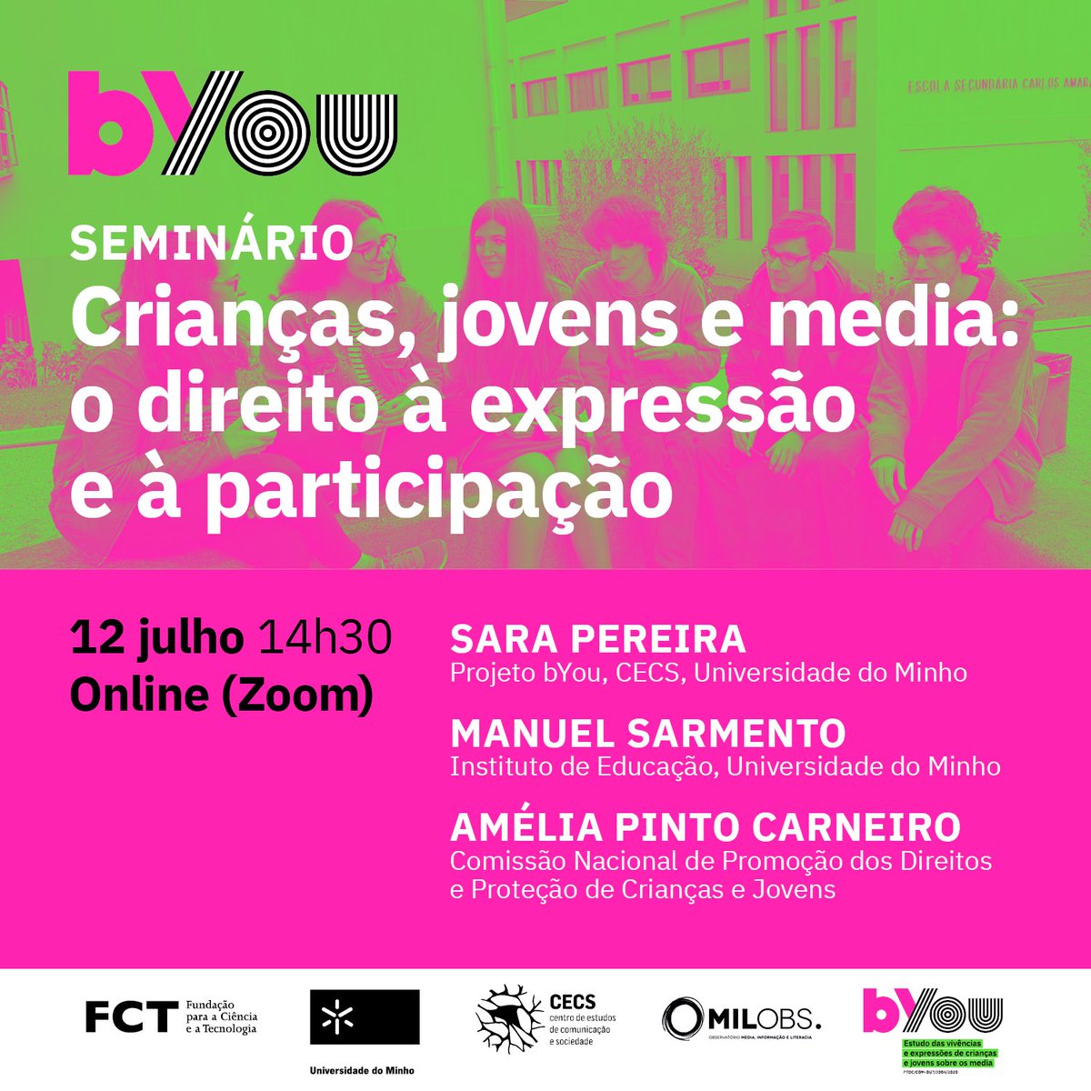 CECS_UMinho's tweet photo. 📆 12 de julho | 14h30 | Zoom

Projeto bYou organiza seminário “Crianças, jovens e media: o direito à expressão e à participação”

🧐 Mais info. 👉 https://t.co/SSdm93d06p

#CECS #CECSinvestigacao #produzirconhecimento #construircomunidade #bYou https://t.co/JjpGCN9psI