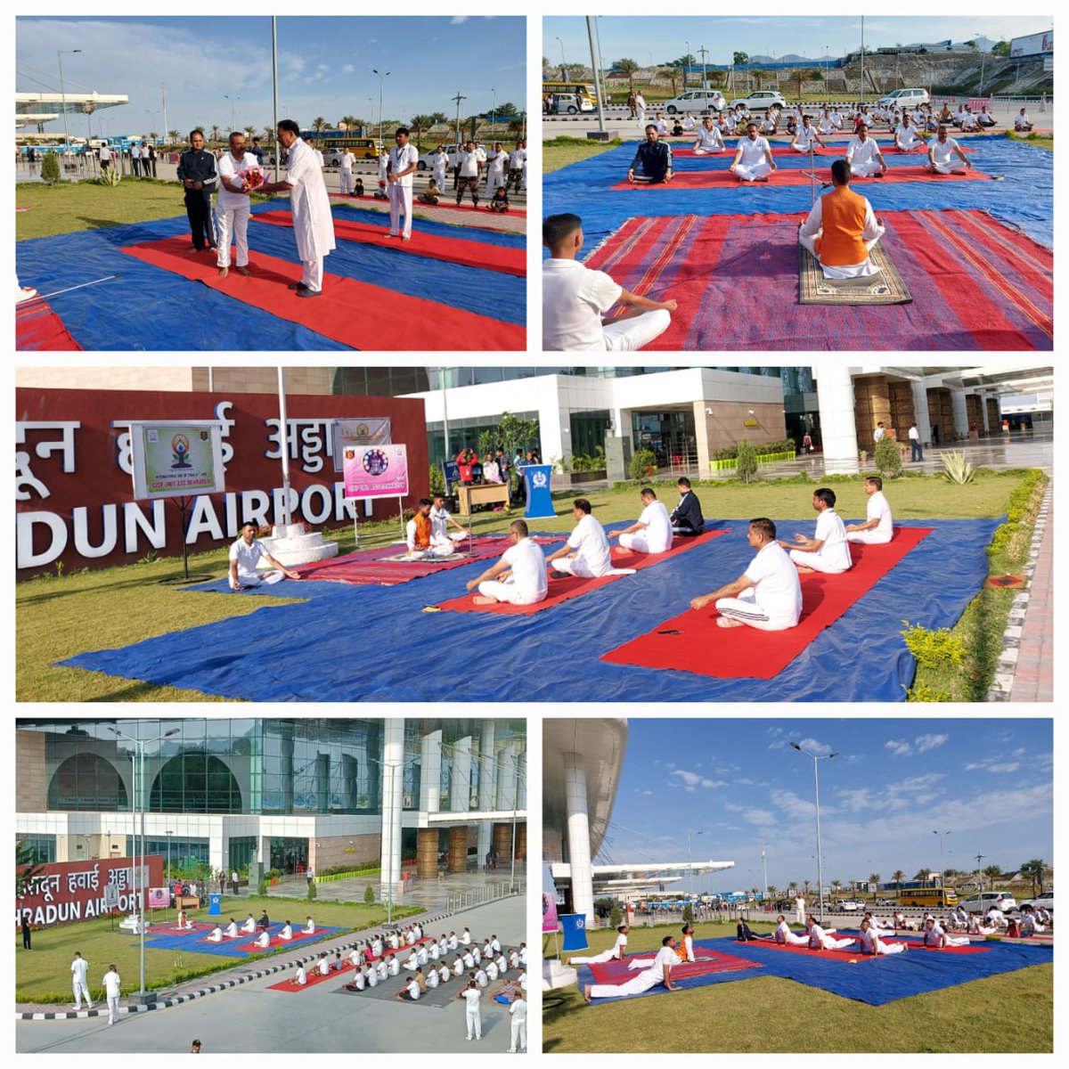 CISFHQrs's tweet photo. CISF personnel &amp; families celebrated #yogaday2022  with great enthusiasm and fervour at Dehradun Airport. Shri Rajiv Pratap Rudy, Hon'ble MP/LS joined the celebration and lauded the efforts of CISF in bringing #yoga #holistichealth  awareness. @PMOIndia @HMOIndia  @moayush https://t.co/FGh0wRIAN0