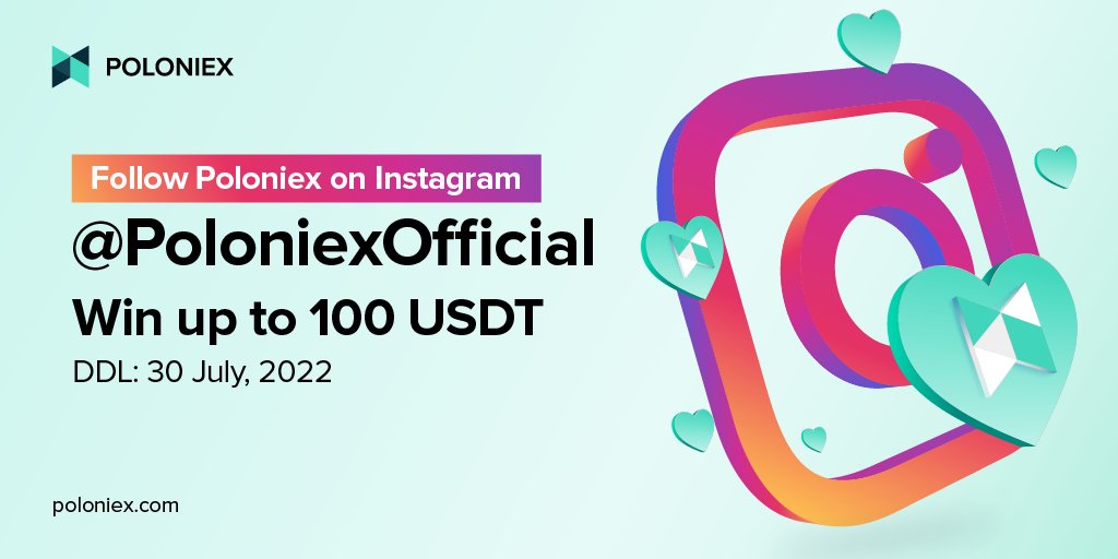 Poloniex's tweet photo. Follow #Poloniex on Instagram to share $100 USDT! 🥳

3 easy steps!🚀🚀🚀

Step 1⃣ Follow our IG https://t.co/cRFw8cugeH
Step 2⃣ &amp; 3⃣ are located at our IG page

#Poloniex #Cryptocurrency #bitcoin #usdtt #giveaway https://t.co/pX42fbsV1m