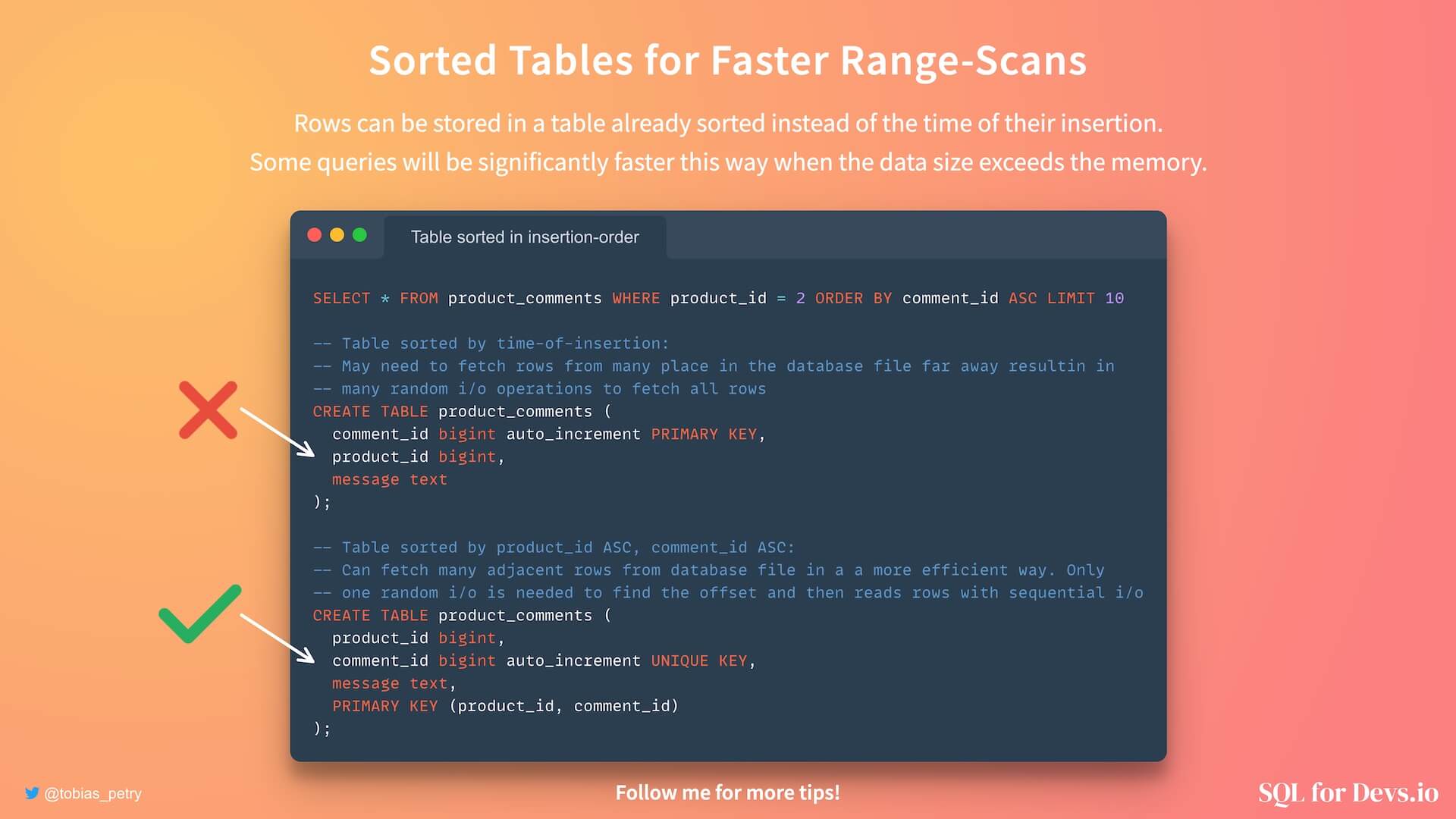 Rows can be stored in an already sorted way, instead of the default insertion order