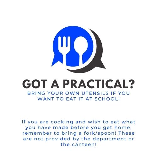 If you are cooking, remember to bring a fork/spoon to enjoy what you've made! These are not provided by the school, department, or canteen! <a href="/AlderwoodSchool/">Alderwood School</a>