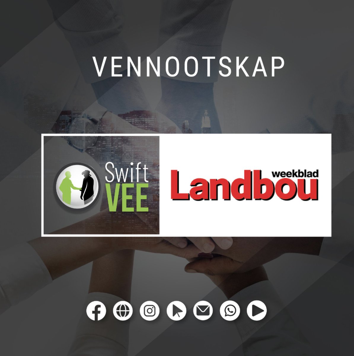 landbou's tweet image. Landbouweekblad en @TeamSwiftVEE gaan voortaan saamwerk om kwaliteit veilingsinhoud aan die landbougemeenskap te verskaf. Wees op die uitkyk vir nuus, onderhoude, veilingstaaltjies en meer! #SwiftVee #landbou