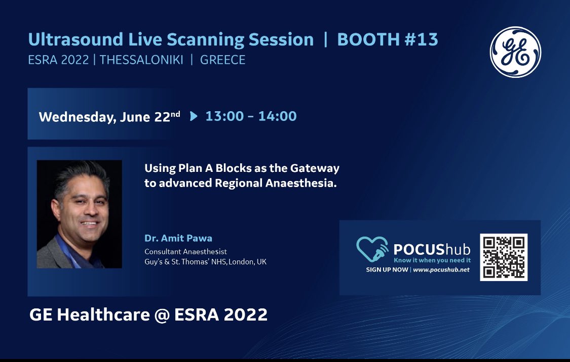 lauraellen115's tweet photo. If your in #ESRA2022 don’t forget to call by the @GEHealthcare booth and learn more about Plan A blocks #POCUS #USGRA https://t.co/i4G0xW39ZG