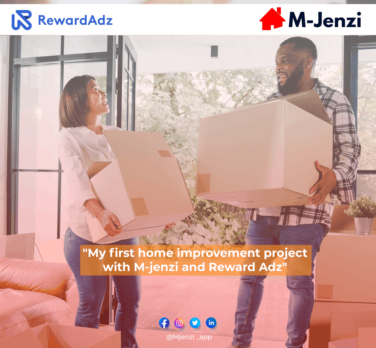 mjenzi_app's tweet photo. Your first home improvement project is now more affordable with M-Jenzi &amp; @RewardAdz. Top up your budget by watching ads &amp; earning cash, all from the comfort of your phone.

#jijengenamjenzi #construction #homeimprovement #rewardadz https://t.co/NdSEhMRYX1