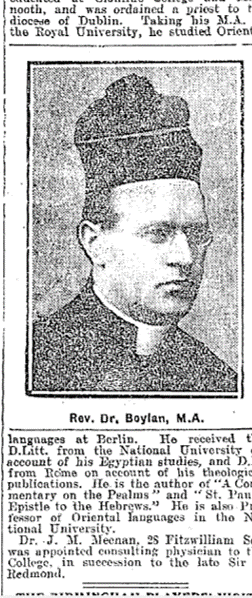 ClericusDH's tweet photo. On this day in 1922 the Irish Independent reported on the appointment of Rev Patrick Boylan as Vice President of @StPatsMaynooth A native of #Athy #Kildare Educated at Clonliffe; Maynooth; Berlin &amp; 
 the National University. 
  https://t.co/h91htMljgR https://t.co/ueeoqndcIE