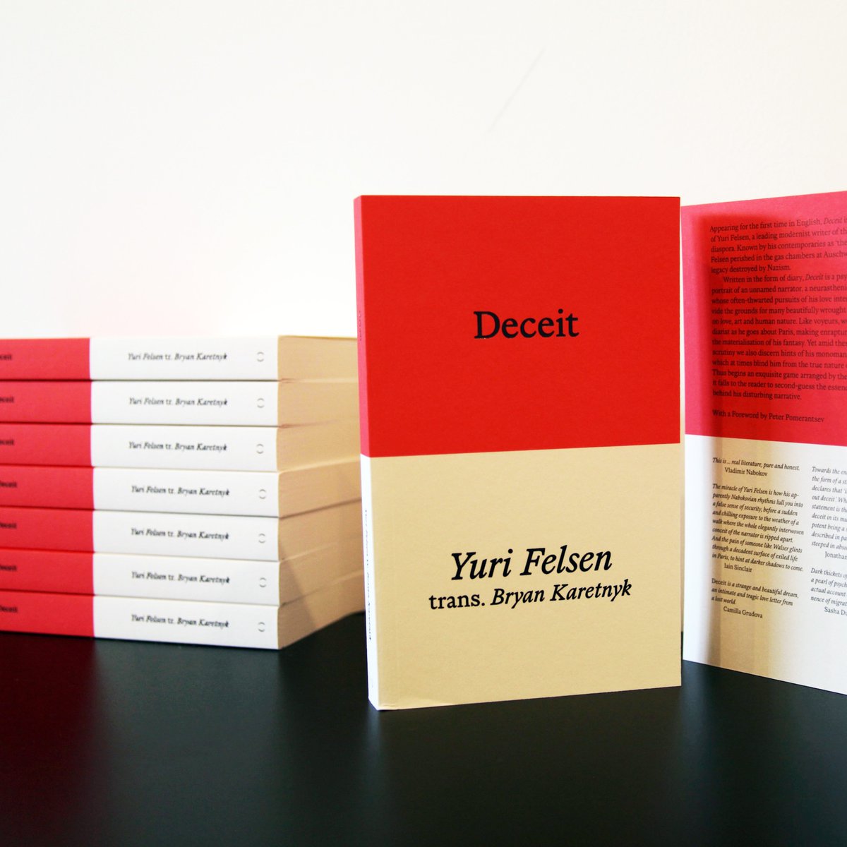 prototypepubs's tweet photo. Today we publish Deceit, the lost modernist masterpiece by Russian author Yuri Felsen, published in English for the very first time in an incredible new translation by @Bryan_S_K.

Order your copy here:
https://t.co/GV3jbGjric https://t.co/3BcHjtCbCw