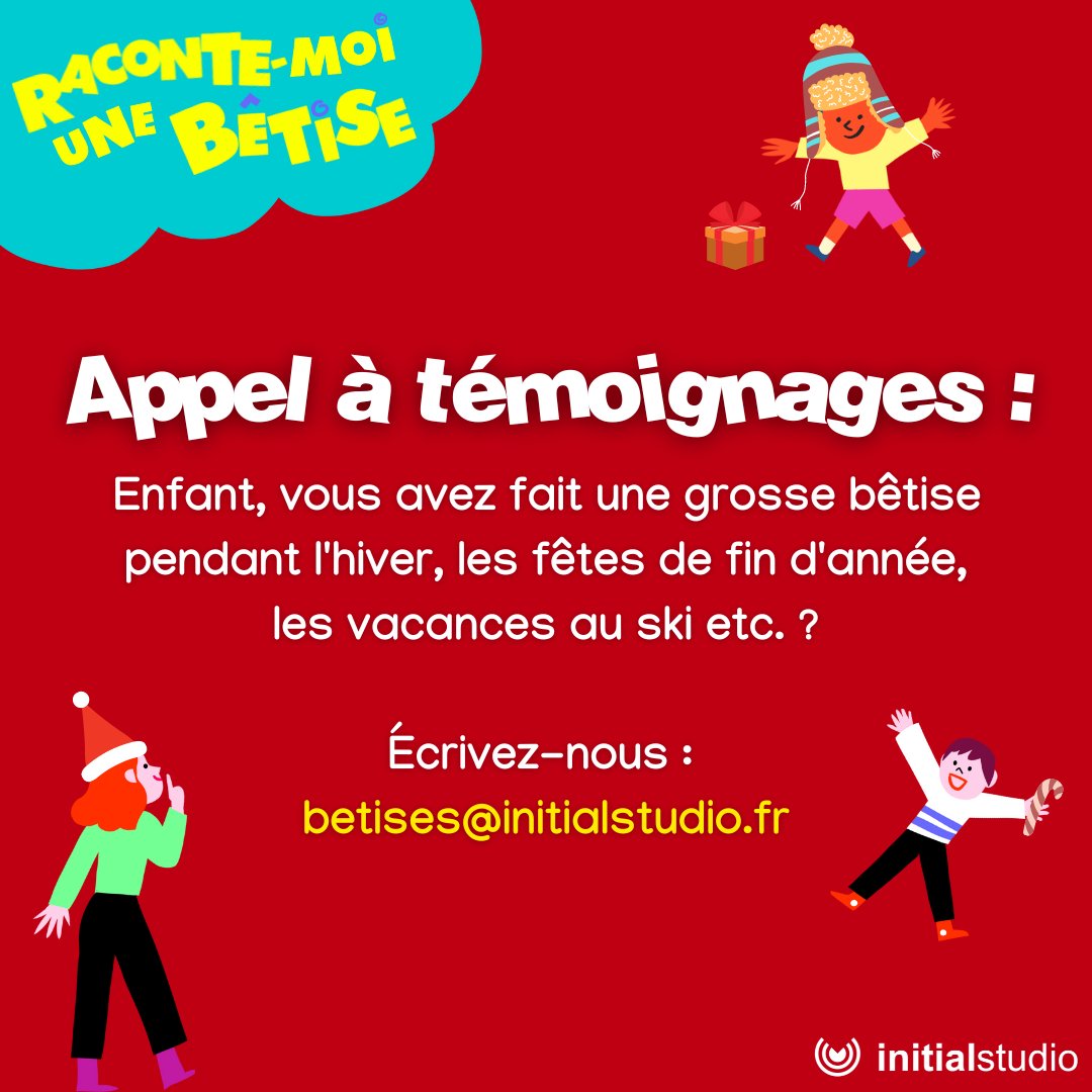 Initialstudiofr's tweet photo. 📣 Enfant, vous avez mis le feu au sapin, perdu la luge de location, plombé une fête de famille, bref vous avez fait une belle boulette…

On prépare justement une saison spéciale fin d’année de notre podcast Raconte-moi une bêtise, écrivez-nous : betises@initialstudio.fr ! https://t.co/LVBl5Mv4dP
