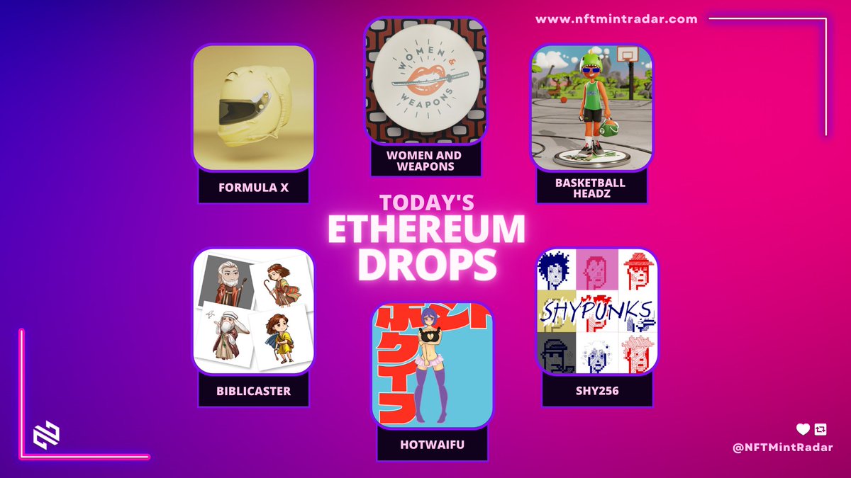 🔥Today's #EthereumNFT Mints🔥

🔹<a href="/FormulaXNFT/">Formula X | SOLD OUT</a> ◦ 0.24 ☰
🔹<a href="/WomenandWeapons/">WAW</a> ◦ 0.05 ☰
🔹<a href="/bball_headz/">Basketball Headz</a> ◦ 0.08 ☰
🔹<a href="/biblicasteraao/">Biblicaster: Alpha & Omega</a> ◦ 0.03 ☰
🔹<a href="/HotwaifuNFT/">HotWaifu NFT - ホットワイフ (50% MINTED)</a> ◦ #FreeMint 
🔹<a href="/shyartworks/">shy256</a> ◦ 5 $MATIC

#NFTs #NFTprojects #NFTCommunity #Ethereum

To details➡️bit.ly/TodaysEthereum