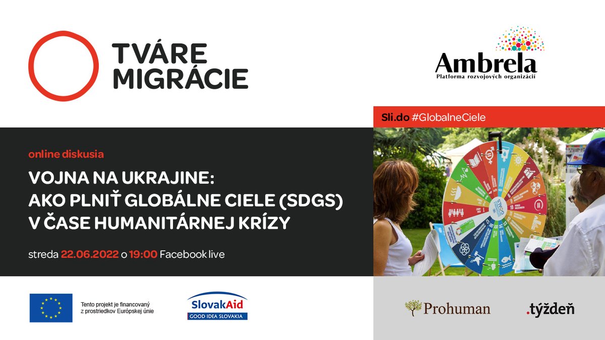 Ambrela_org's tweet photo. Už dnes o 19h sledujte našu online diskusiu: Vojna na Ukrajine – Ako plniť Globálne ciele #SDGs v čase humanitárnej krízy – s výbornými diskutujúcimi. Viac o evente s podporou #EU cez #DEARprogramme a #SR cez #SlovakAid tu: https://t.co/L3ZPXaKf30
#FoM #facesOfMigration #act4SDGs https://t.co/jbI0uATDBE