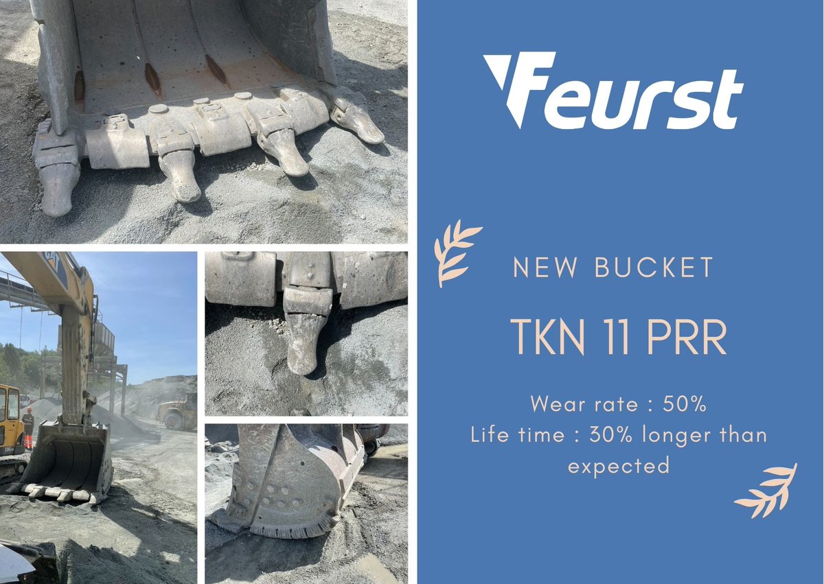 Feurst_Safe's tweet photo. 🚨 New bucket equipped with TKN 11 PRR sets. 
Wear rate : 50% after 4 months of use.
Life time : 30% longer than expected by the customer

#feurst #Turnkey #miningequipment #mining #constructionequipment https://t.co/xm62yL8mPa