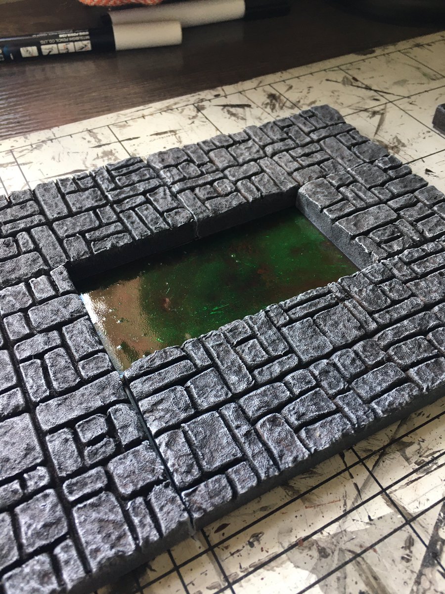 SamTobiasJohn's tweet photo. Made some very swish murky sewer water tiles to go with my new set of XPS Dungeon tiles!
Inspired by @BMCliveshow ‘s pit traps!
#dungeonsanddragons #dungeontiles #blackmagiccraft https://t.co/7HU950eRGx