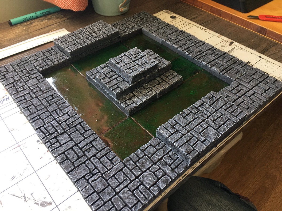 SamTobiasJohn's tweet photo. Made some very swish murky sewer water tiles to go with my new set of XPS Dungeon tiles!
Inspired by @BMCliveshow ‘s pit traps!
#dungeonsanddragons #dungeontiles #blackmagiccraft https://t.co/7HU950eRGx