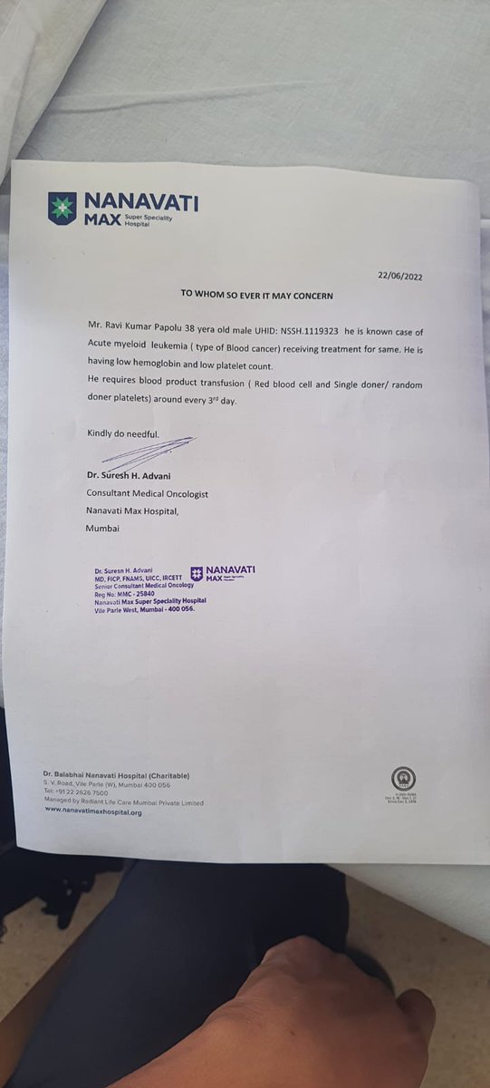 Jasleen Singh (@jasleen23910099) on Twitter photo 🚨🆘🩸Urgent requirement.
🇨🇭Patient: Ravi kumar papolu
🇨🇭Required: platelets (plasma) any group.
🇨🇭Cause:blood cancer(AML).
🏥Hospital: Nanavathi max hospital, vile parle Mumbai.
Contact Naveen Kumar 07981770913
<a href="/mandloi_ruchi/">Ruchi Mandloi</a> <a href="/Meenaji0786/">बी.एल.मीना दौसा ( राजस्थान )</a> <a href="/robbinankit/">Ankit Singhal</a> 🚨🆘🩸Urgent requirement.
🇨🇭Patient: Ravi kumar papolu
🇨🇭Required: platelets (plasma) any group.
🇨🇭Cause:blood cancer(AML).
🏥Hospital: Nanavathi max hospital, vile parle Mumbai.
Contact Naveen Kumar 07981770913
<a href="/mandloi_ruchi/">Ruchi Mandloi</a> <a href="/Meenaji0786/">बी.एल.मीना दौसा ( राजस्थान )</a> <a href="/robbinankit/">Ankit Singhal</a>