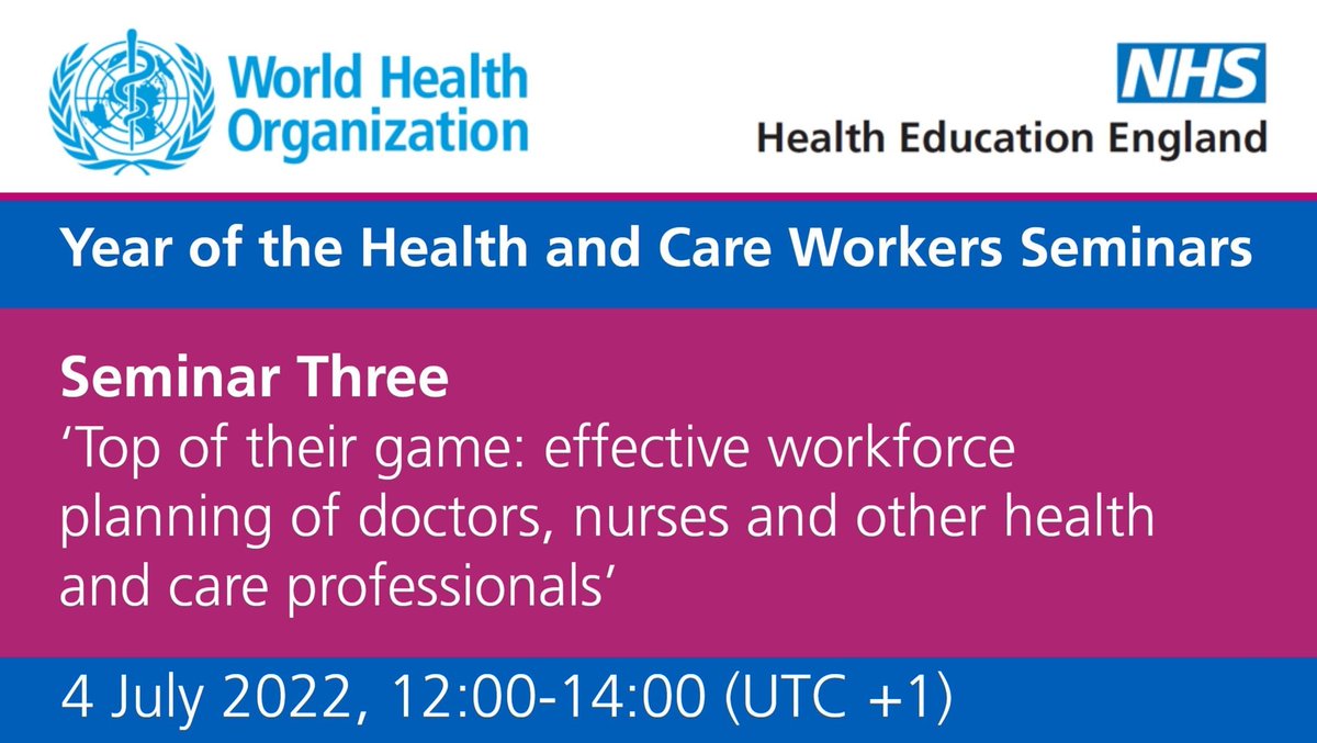 NHSHEE_NWest's tweet photo. HEE & @WHO are bringing together health and care workforce planners from across the world for a series of seminars on Workforce Planning in support of the Year of the Health and Care Workers programme. Find out more 👉 https://t.co/zZnWYLrUz9 #YHCW https://t.co/74fCjNCi7E