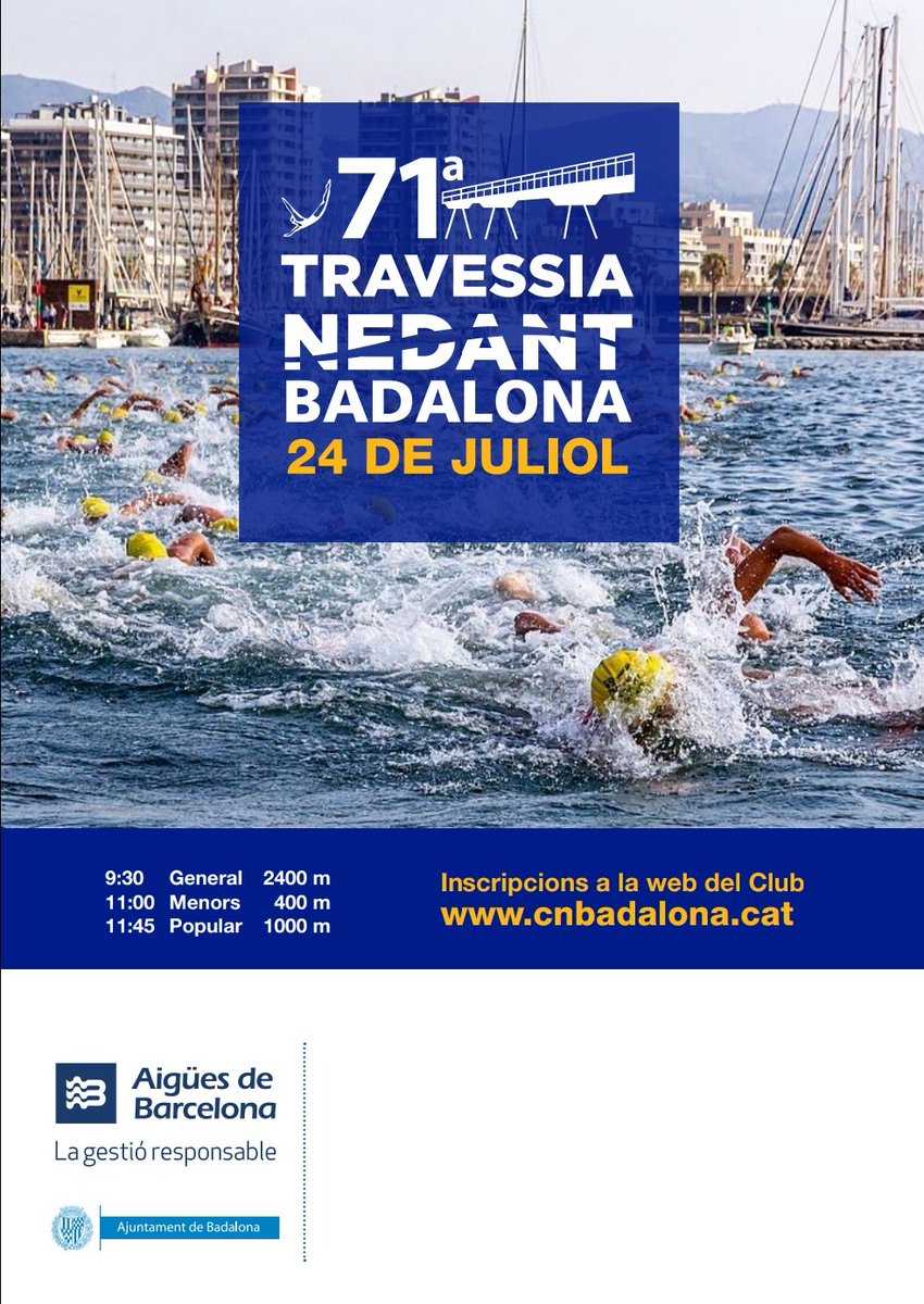 CNBadalona's tweet photo. Ja tenim actives les incripcions a la 71a Travessia Nedant de Badalona que es realitzarà el proper 24 de juliol. Teniu el formulari i tota la informació a la nostra web. https://t.co/uBgaQPkNcP