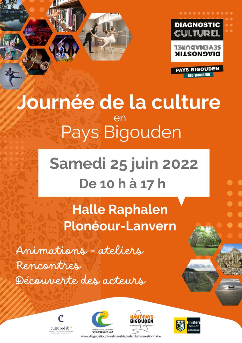 PaysBigoudenSud's tweet photo. 🎉GRANDE JOURNÉE DE LA CULTURE EN PAYS BIGOUDEN🎭
📅 | 25 juin 10 h à 17 h
📍 | halle Raphalen Plonéour-Lanvern.
👨‍👩‍👧‍👧 | ouvert à tous
👩‍🎨 | acteurs du patrimoine, des arts visuels, du livre, des enseignements artistiques, du spectacle vivant...
Questionnaire  https://t.co/x2zDV9DWnc https://t.co/BhWR6BuvaP