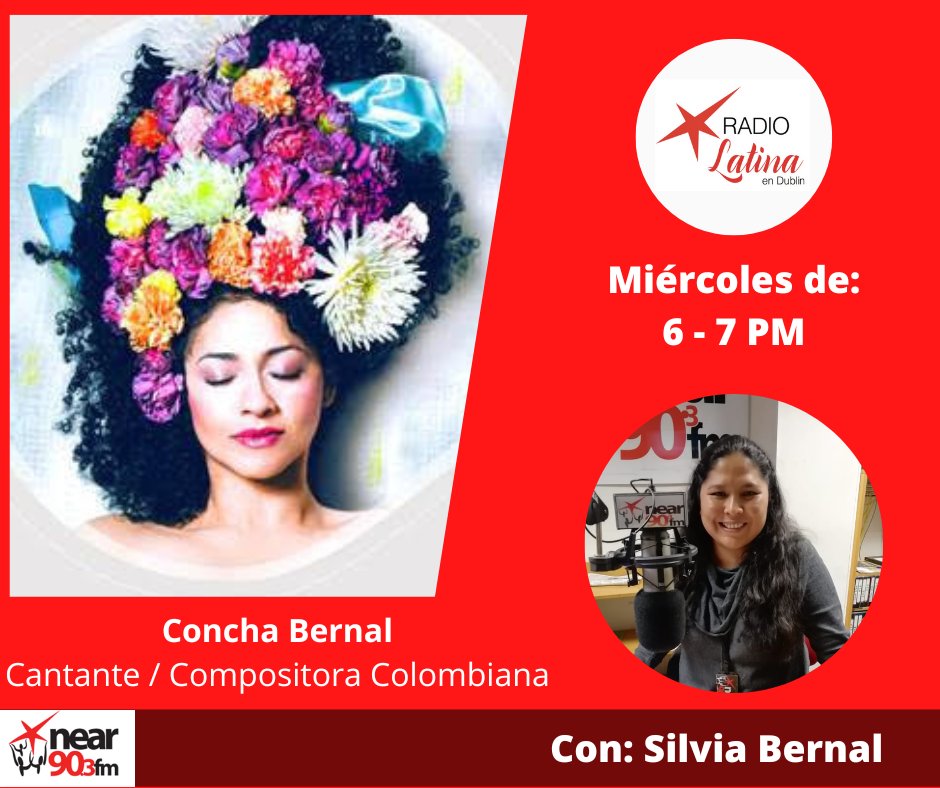 RadioLatinaDub's tweet photo. Hola Latinos!...Hoy, el programa está dedicado a #Colombia y nuestra invitada especial es Concha Bernal, representante del folklore colombiano e invitada de la Embajada de Colombia en Dublin. Escúchanos hoy de 6 a 7PM por @nearfm 90.3 y por nuestra web https://t.co/EMeFttSepQ. https://t.co/jVgEQT1PbJ