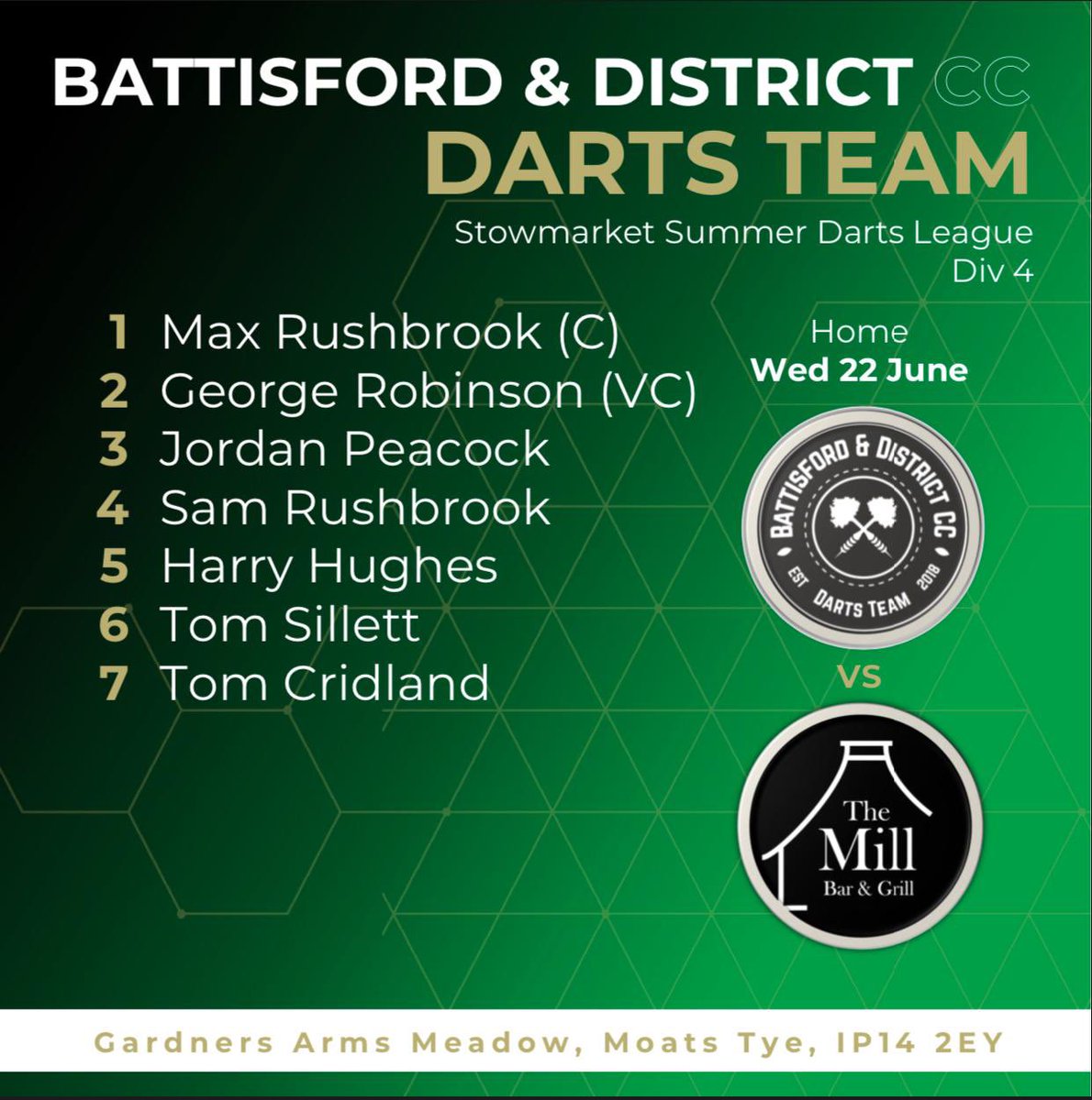 It’s match day! Tonight we welcome the Mill Mavericks to the batty pally looking to make it back to back league wins. Looking forward to a good night of darts. #Uppatrees🌳 #darts