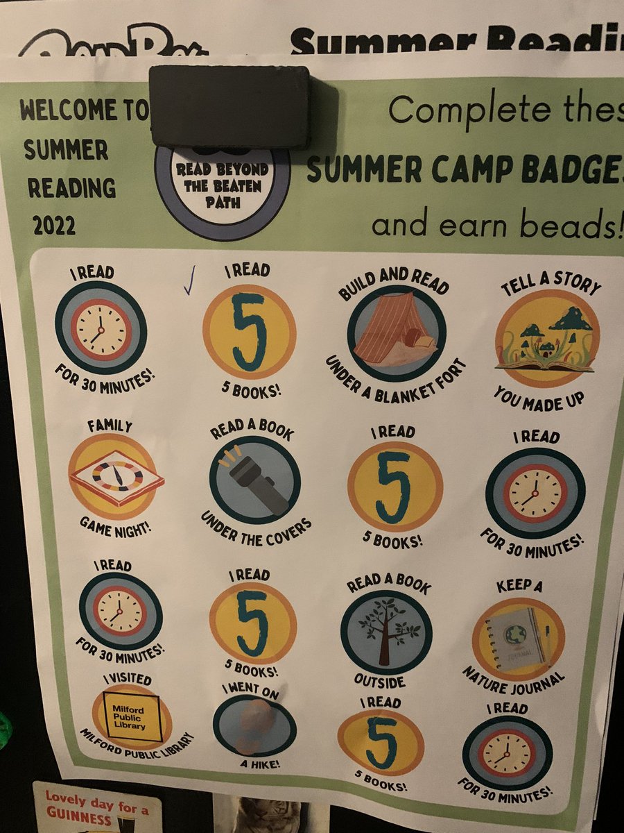 Excited to start some summer reading and building our bead necklace! Thanks Milford Public Library!!!