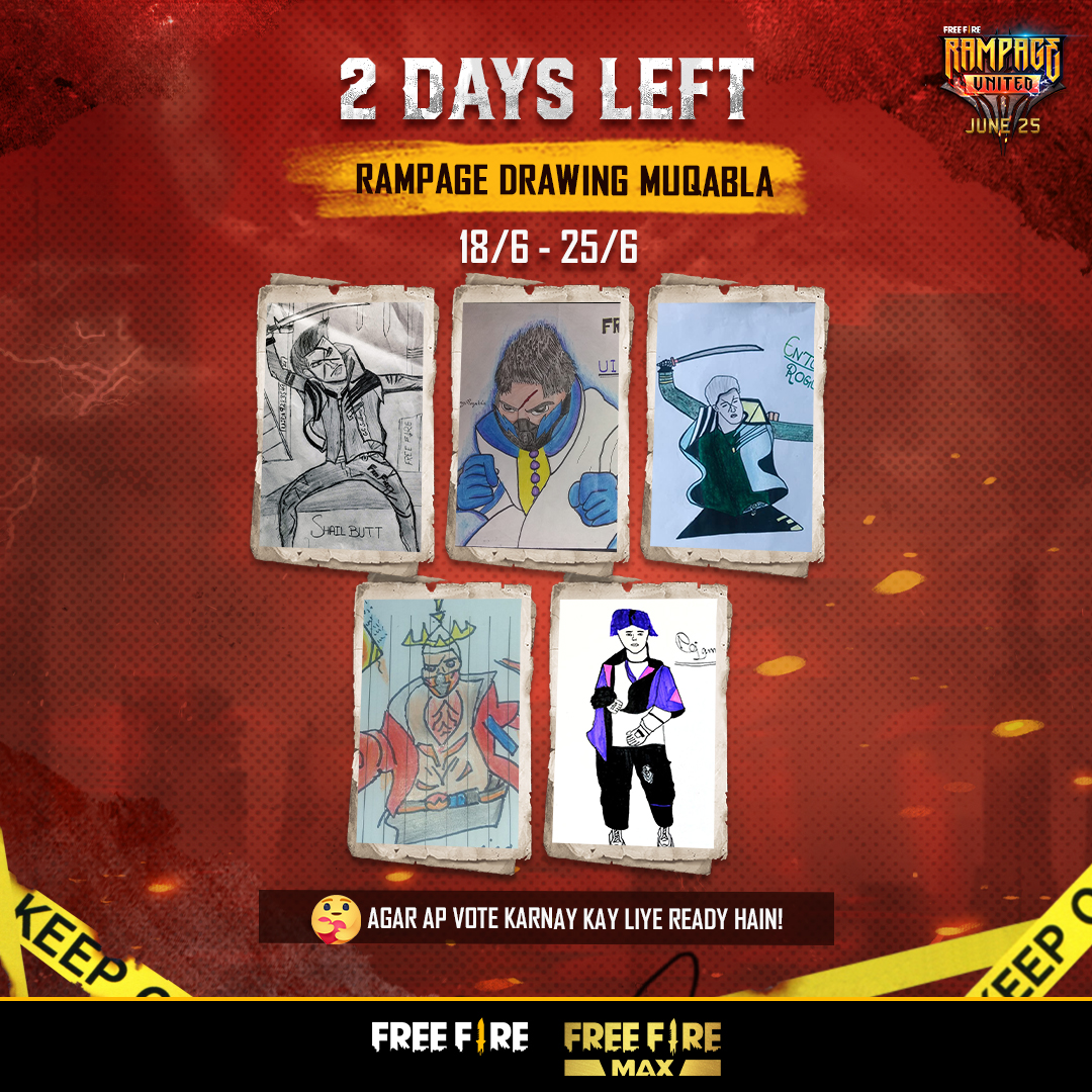 Free_FireGlobal's tweet photo. 🔥 Rampage Drawing Muqabla will end in 2 days! ! Abhi join karein aur moqa payain Infinix Hot 12 aur Free Free FIre Tshirts jeetnay ka! 🔥

#RampageDrawingMuqabla #FFPKRampage #Rampage #JointheForce https://t.co/BwPUbJ3krA https://t.co/mmNNKkPTrK