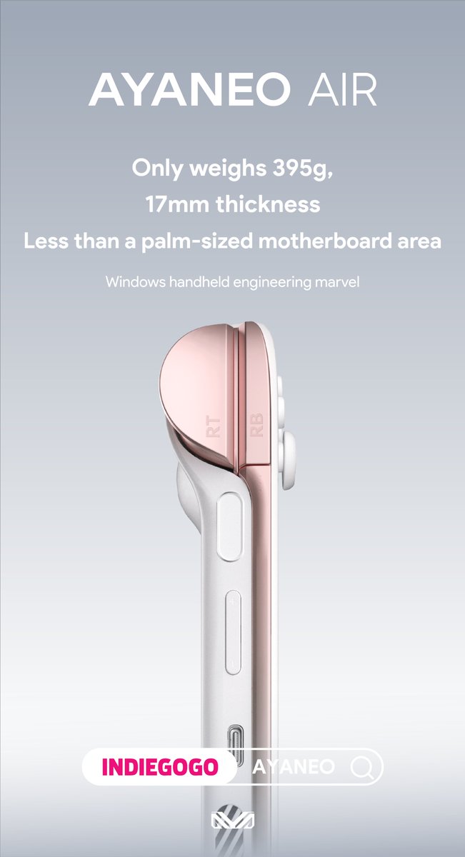 AYANEO__'s tweet photo. AYANEO AIR is a thin &amp; light windows gaming handheld that can be carried around like a mobile phone. Indiegogo crowdfunding is about to start, welcome to login to the Pre-launch page to subscribe：https://t.co/V7CKnCnpRN https://t.co/HSCX8Cxe9V