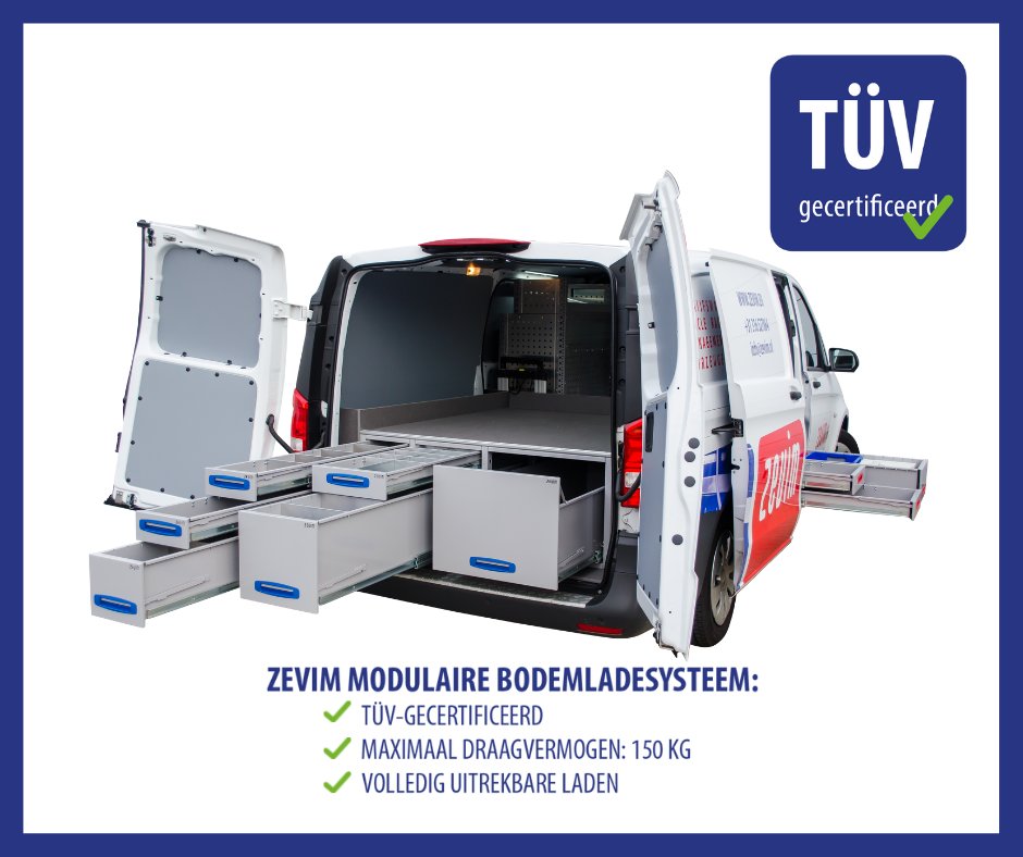 Zevim modulaire bodemladesysteem:
✅TÜV-gecertificeerd
✅Maximaal draagvermogen: 150 kg
✅Volledig uitrekbare laden

Meer informatie? Bekijk onze folder: zevim.nl/wp-content/upl…