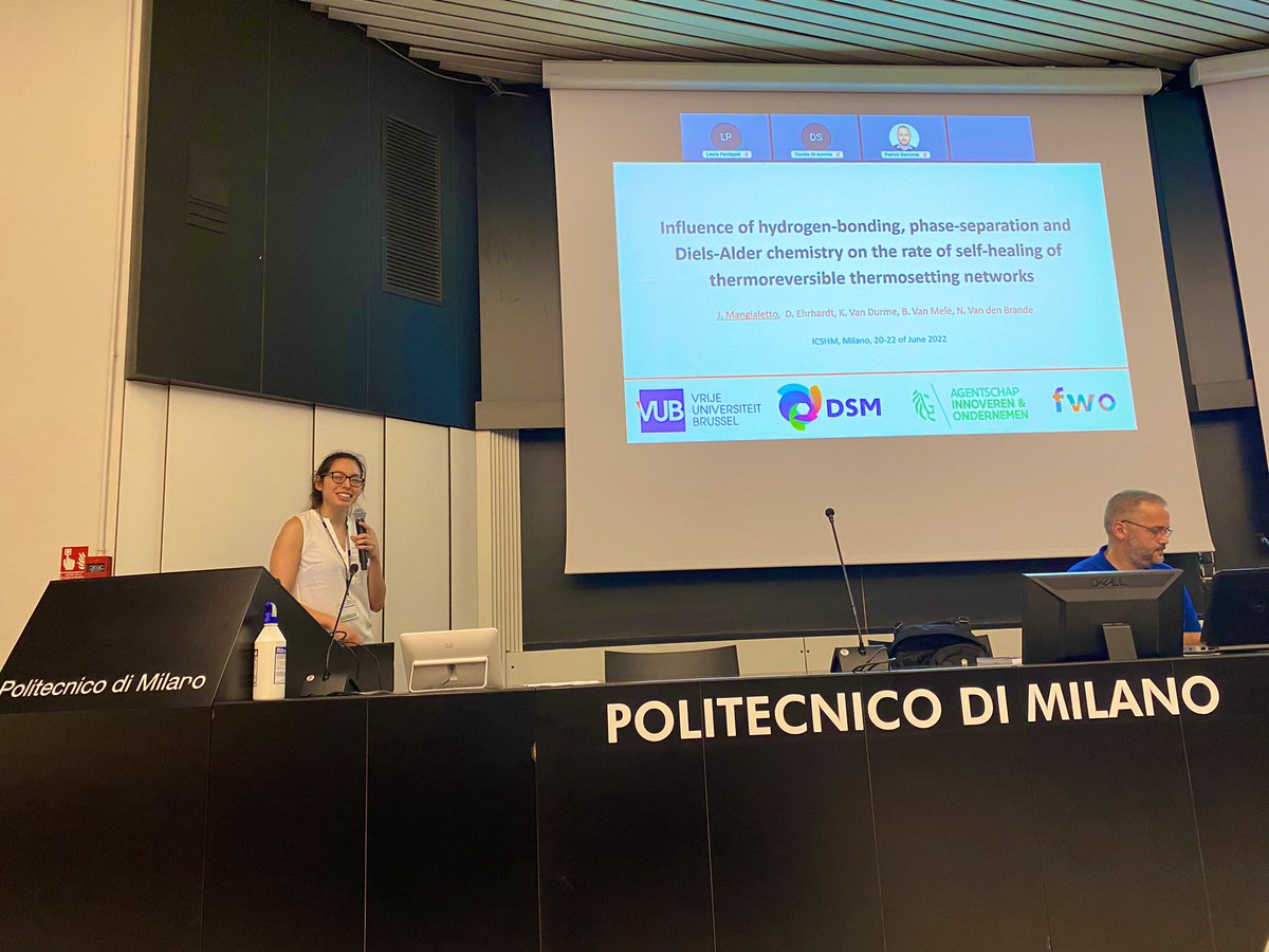 FYSC_VUB's tweet photo. Our PhD student Jessica Mangialetto is presenting her research output about #selfhealing of #thermoreversible #thermosetting networks. https://t.co/iCTal4GizM