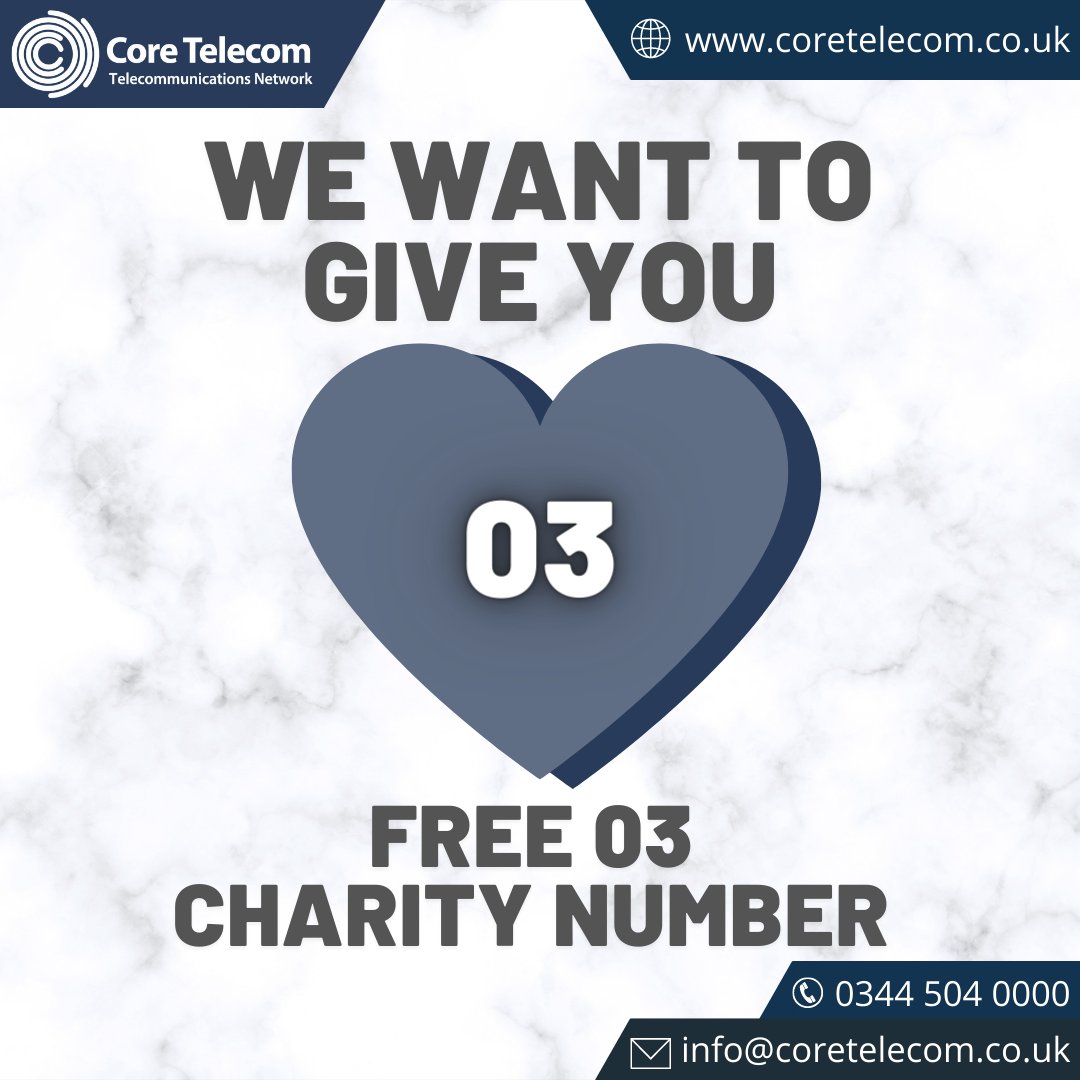 CoreTelecomLim's tweet image. We’re helping charities & not-for-profit organizations in the UK by hosting 03 numbers for absolutely free!
Get in touch to learn more or sign up at: 03numbershop.co.uk/0300-number-fo… 
#charity #nonprofit #donate #telecoms #fundraising #community #support #help #volunteer #giveback