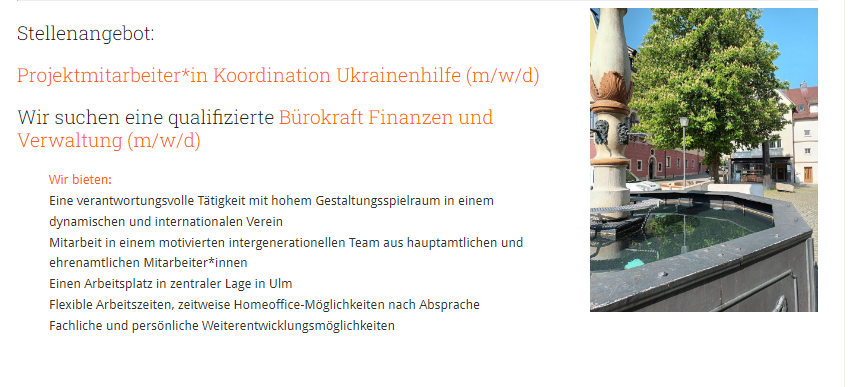 institut_ileu's tweet photo. Wir suchen Verstärkung! Informationen unter https://t.co/YRtyYJ1Ds6 #stelleninulm #arbeiteninulm #projektkoordination #mitmachergesucht #bürokraft #StandWithUkraine #ulmhilft https://t.co/smAYoOK5Am