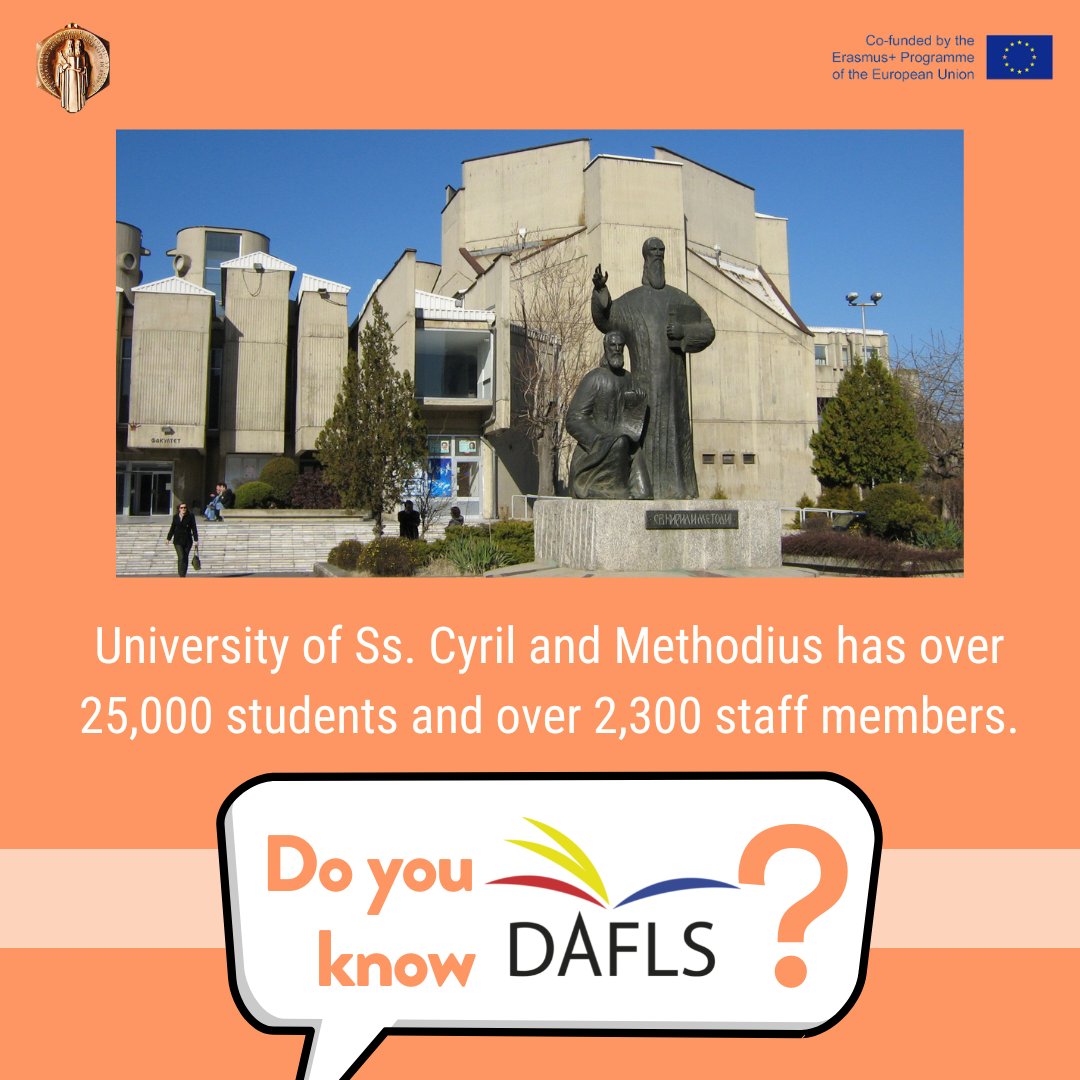 DAFLSProject's tweet photo. Here today we have a fact about one of our partner universities.
#DAFLS #Erasmus #DAFLSatUKIM #Languages #LEA #BachelorsProgramme #MastersProgramme https://t.co/tYFNYxAmVX