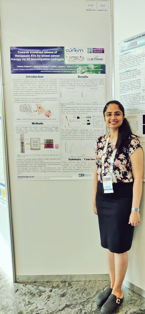 ChabriaYashna's tweet photo. Delighted to present my #hydrogel #EVs research at #EACR2022 🤩💃🇪🇸 this would not have been possible without @DwyerLab @gduffy00 @aoifelowery @CDTLifETIME @CURAMdevices @scienceirel https://t.co/YOcSaRr3rf