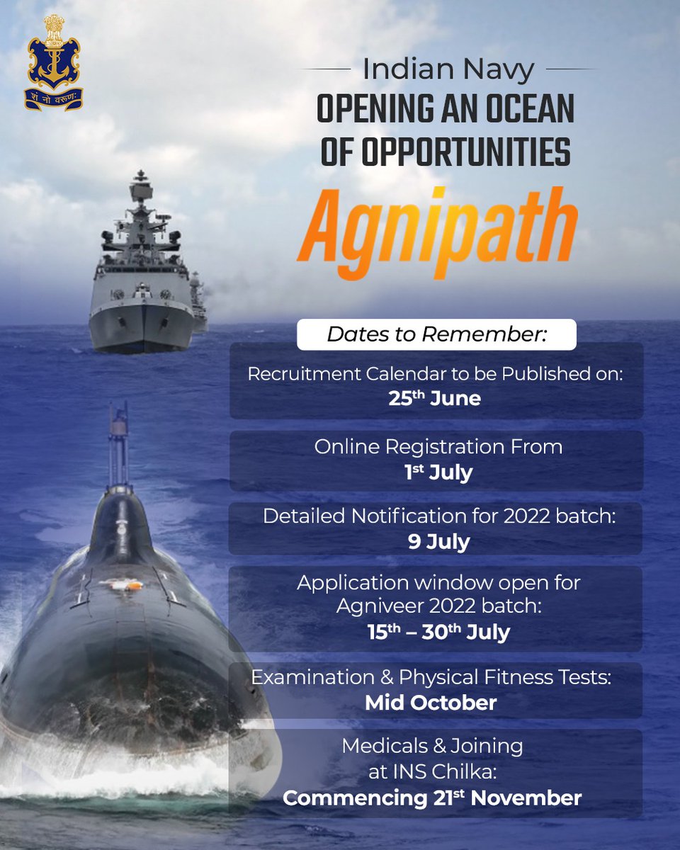 _DigitalIndia's tweet photo. Great opportunity for Agniveers in @indiannavy! Here are the important dates to remember! #BharatKeAgniveer #IndiaWithAgniveer https://t.co/ZiO8O0HbcO