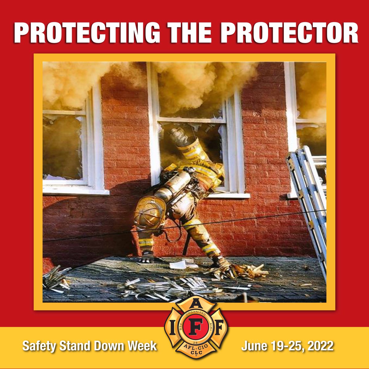 IAFFofficial's tweet photo. Wearing all PPE and SCBA during firefighting, while working in smoke, and during overhaul is still the best first line of defense when it comes to limiting exposures to fireground contaminants. #IAFFSafetyStandDown #ProtectingtheProtector https://t.co/IIaL3U9mtu