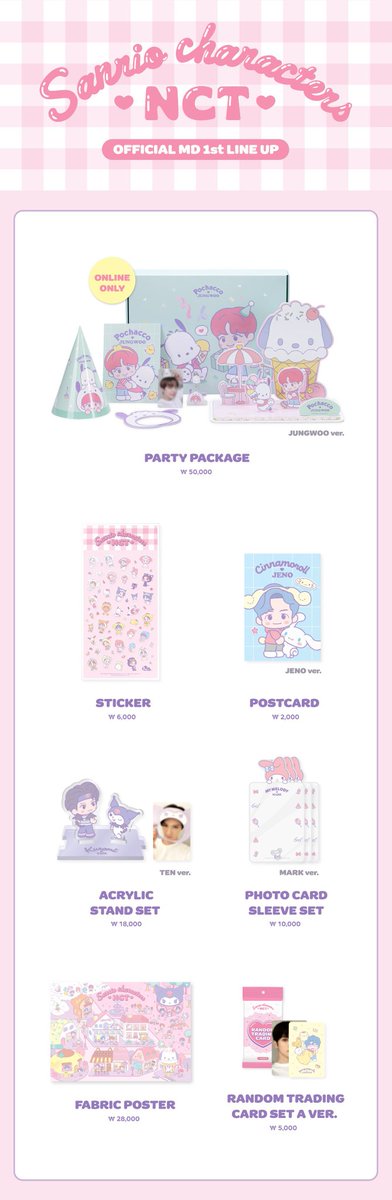 justforfans_jff's tweet photo. 🐻‍❄️ OPEN PO NCT × SANRIO 🐻‍❄️

((Online price))
— Party Package (est. 400gr) 💰 698k DP 585k 
— Sticker 💰 82k DP 70k 
— Postcard 💰 35k DP 25k
— Acrylic Stand Set 💰 235k DP 210k
— PC sleeve set 💰 135k DP 120k
— Fabric Poster 💰375k DP 325k
#PreorderJFF https://t.co/77HDTueQyq