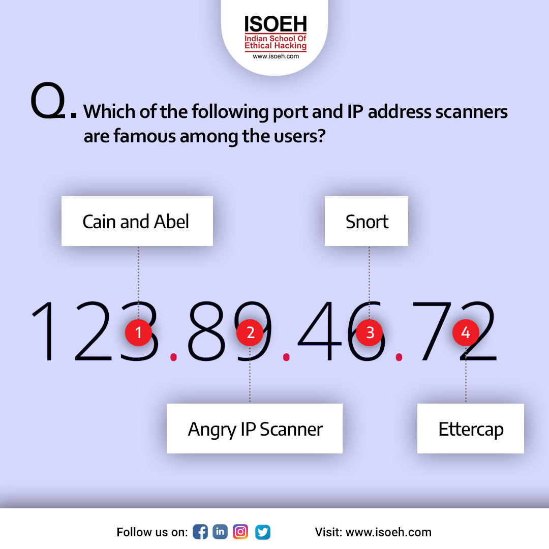 isoeh's tweet photo. Check Your Knowledge!!!!
Comment the Right Answer and Get Featured on the Social Media Page of Indian School of Ethical Hacking 👇
#onlinequiz #QuizContest #quiz #ComputerTrainingCenter #computersecurity #ethicalhacker #computer #hacking #Data #dataprivacy #datasecuritytips https://t.co/tMOOUaDzoH