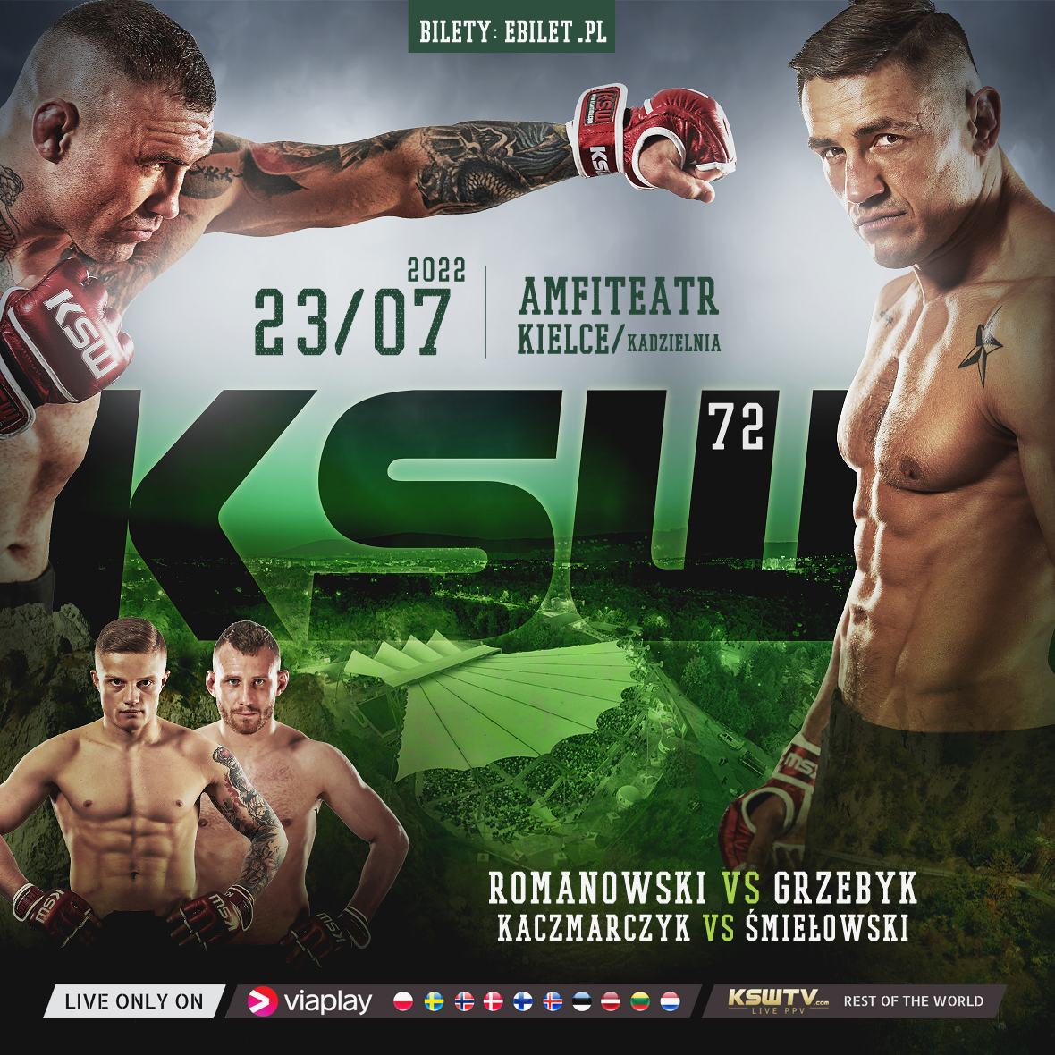 KSW_MMA's tweet photo. Enjoyed #KSW71⁉️ Well we have two more exciting events coming very 🔜
#KSW72 - Kielce, July 23
#KSW73 - Warsaw, Aug 20
Tickets available now from @eBiletPL‼️ https://t.co/dKGukzGcWq