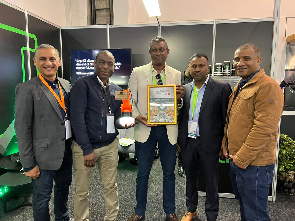 SageGroupZA's tweet photo. We are excited to be recognised as the best exhibition stand at @IndabaManufact. We appreciate this award and grateful for everyone who came through to our stand for coffee and a chat. #MFGINDABA #SageInManufacturing https://t.co/TvRWZj6wat