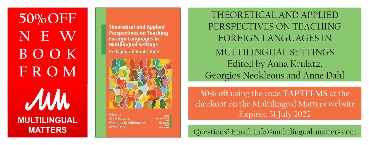 Multi_Ling_Mat's tweet photo. New book: "Theoretical and Applied Perspectives on Teaching Foreign Languages in Multilingual Settings" edited by Anna Krulatz, Georgios Neokleous and Anne Dahl is out now!

Get 50% off with code TAPTFLMS on our website until the end of the month: https://t.co/aypd8EGENC https://t.co/D6gWWobK0b