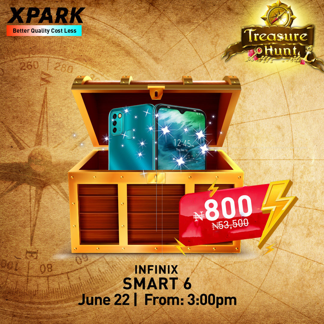 XPARKNigeria's tweet photo. Treasure Hunt for this #InfinixSmart6 starts at 3pm! 🔥 Get this for ₦800 from 3pm here 👉https://t.co/J11PUyiSms

🥰 FASTEST CUSTOMERS ONLY 🥰

#XPARKersDay https://t.co/SxJ3ooHhyC