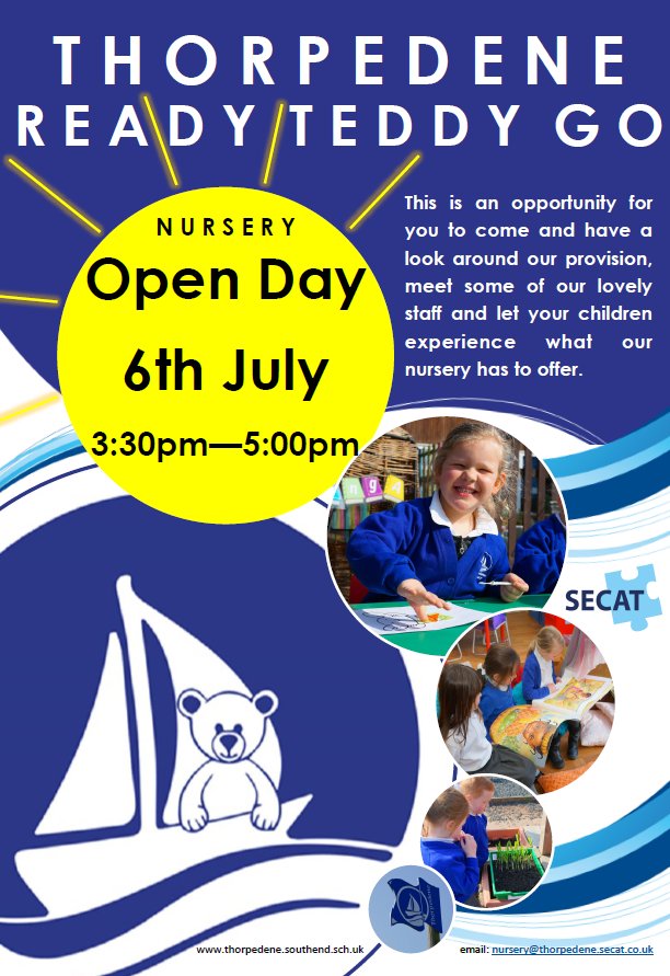 thorpedene_pri's tweet photo. Thorpedene Primary School nursery open day is on 6th July 3.30 to 5.00pm #ThorpedeneReadyTeddyGo https://t.co/axrYafri4q