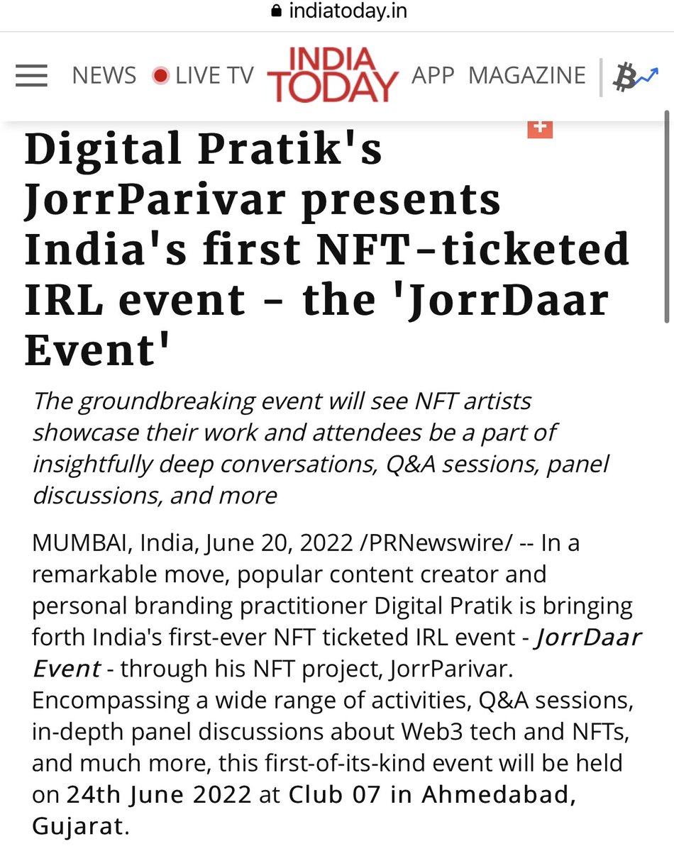 digitalpratik's tweet photo. Knock knock…

@jorrdaarevent by @JorrParivar got featured in @IndiaToday 🦜

https://t.co/ibuZe1lVTt https://t.co/p9Ny3471KM