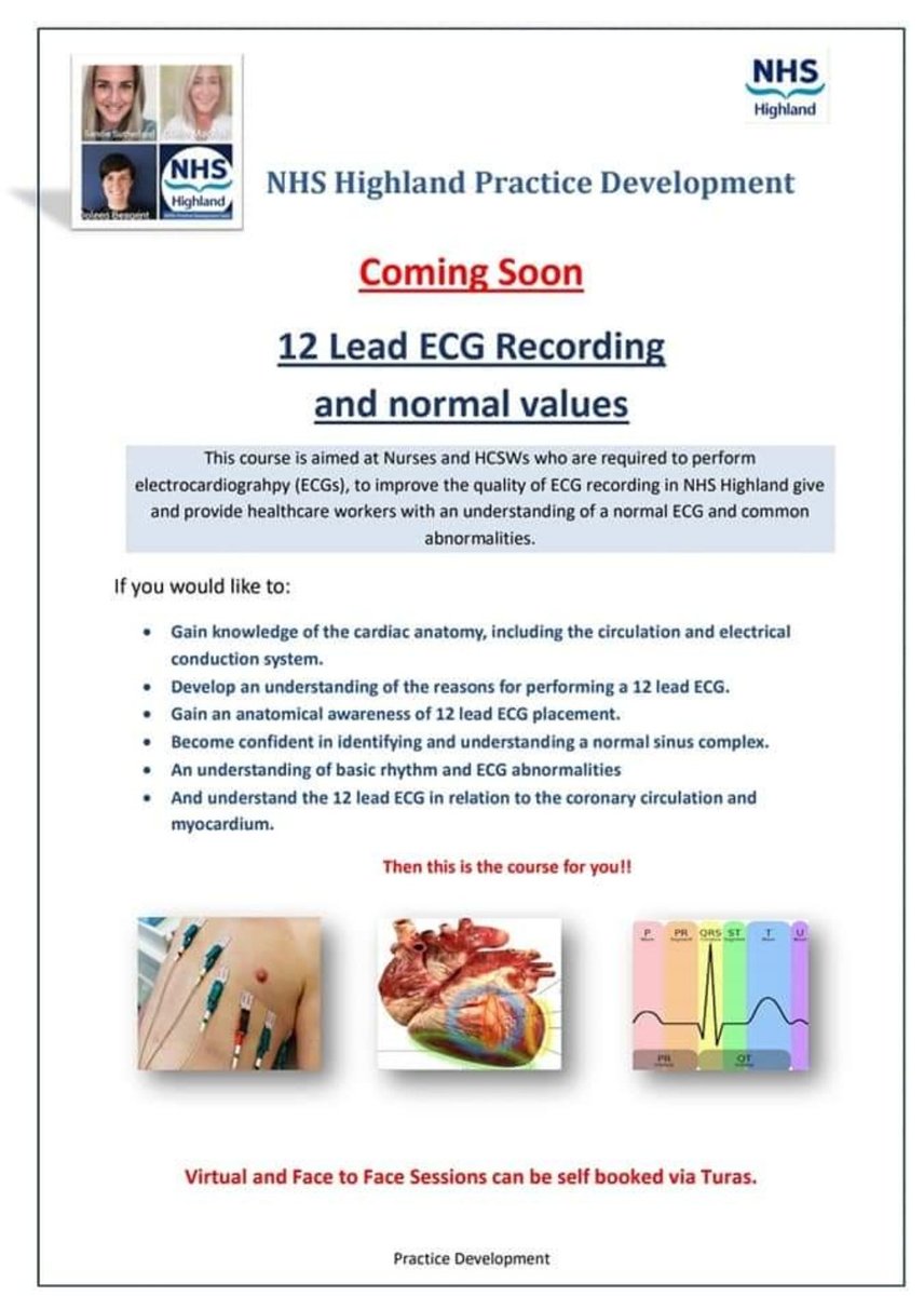 12 lead ECG Recording and normal Values virtual training sessions now available for self booking via below link for 2022 😄. Want to improve you knowledge of ECG recording and basic interpretation, then why not join one of our sessions. learn.nes.nhs.scot/58002