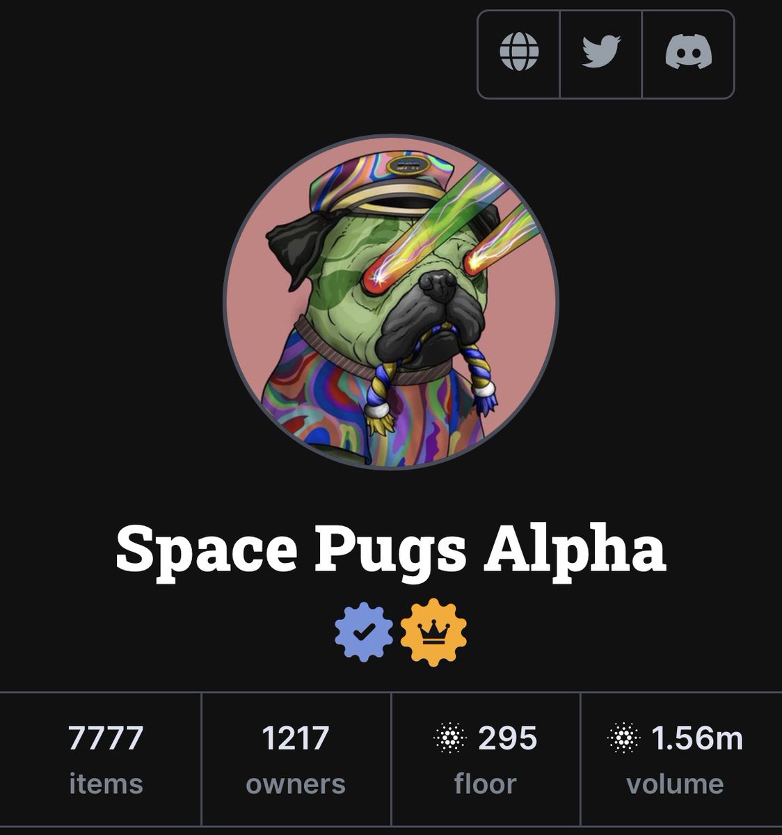 HEWS_art's tweet photo. Waking up to a 295 $ADA floor on @realspacepugs 🤩 🚀 
So proud to be part of this team and the incredible things we’re doing! Join the strongest community in #CNFTs 
🐶 
#CNFT #spacepugs #CNFTCommunity #NFT #NFTProject #poker https://t.co/2DPKa5oWOg