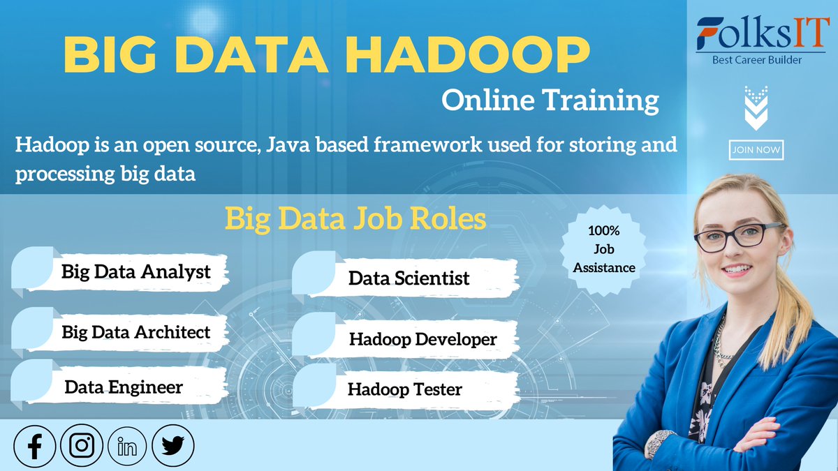 Folksitelearn's tweet image. Learn #BigDataHadoopCourses -@ bit.ly/3NaTsKG and master #Big Data and Hadoop Skills. Gets complete knowledge of #BigDataHadoop framework using #Hadoop and Spark and becomes a #HadoopDeveloper.
 #bigdatatraining #bigdatacertification #followforfollowback #folksit