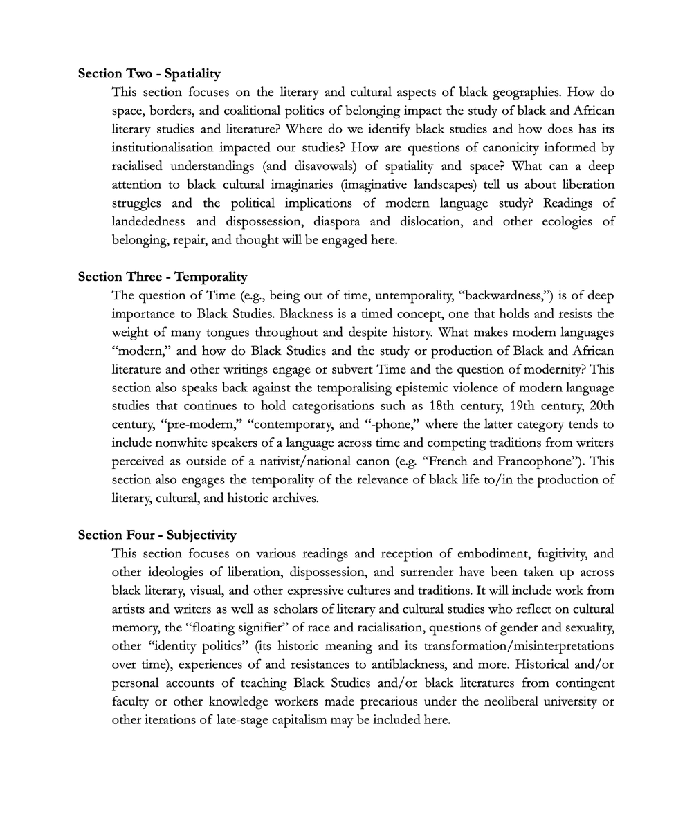 I'm editing TRANSNATIONAL BLACK STUDIES, a volume in the Transnational Modern Languages series (LUP). Please submit &amp; circulate the call (due September 1st): forms.gle/cmRkYrwYhappD8…

non-Anglo lit scholars, contingent teachers, African thinkers, Black queer writers to the front!