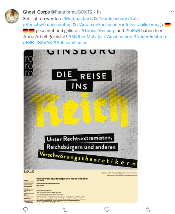 Rechtenklatsch's tweet photo. Na, die #Aluhüte auf? Der #Holocaustleugner und #Hohlbirnchen der rechten #Szene 
@ParanormalCONT2 hat wieder #Bildchen gebastelt.
Aber klar doch. Mysterykanäle und Modeinfluencer sind alles vom #FSB gesteuert.😂
#Destabilisierung #TobiasGinsburg #InRuR #MythenMetzger #Arschmaden https://t.co/e4IGeGfbzY